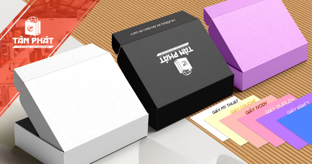 Hộp carton sóng E cao cấp đựng mỹ phẩm, phụ kiện thời trang – thiết kế sang trọng, sản xuất tại Bao Bì Tân Phát